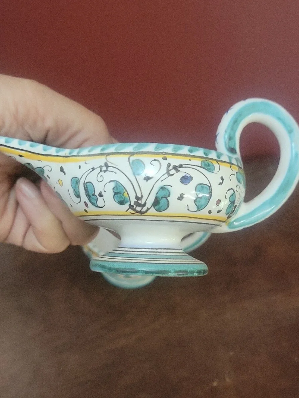 DERUTA ITALY Hand-Painted Turquoise/White Ceramic Candle Holders Genie/Aladdin